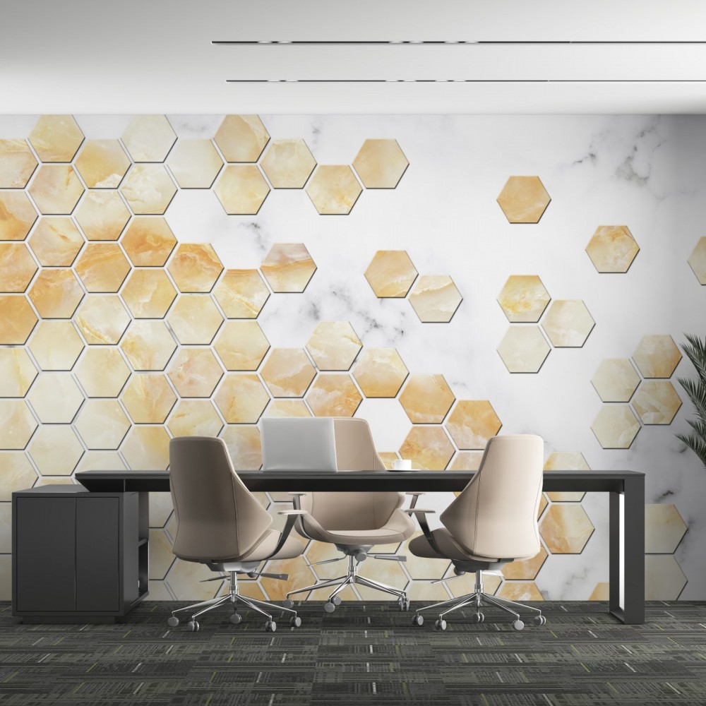 Modern Bal Peteği Desenli Altın Mermer Dokulu 3D Duvar Kağıdı