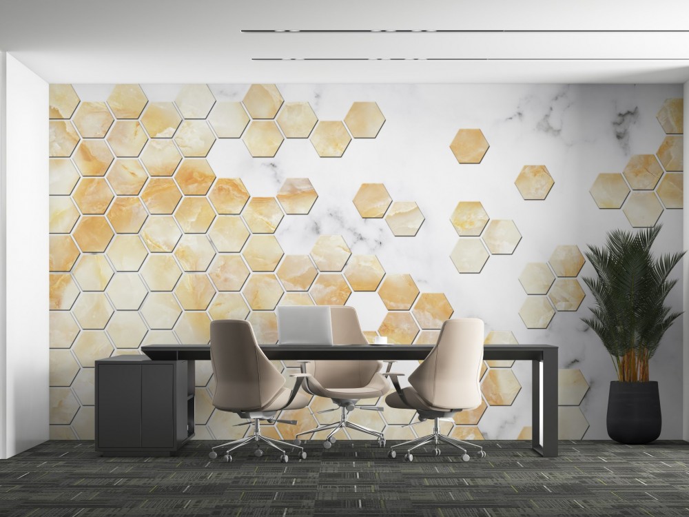 Modern Bal Peteği Desenli Altın Mermer Dokulu 3D Duvar Kağıdı