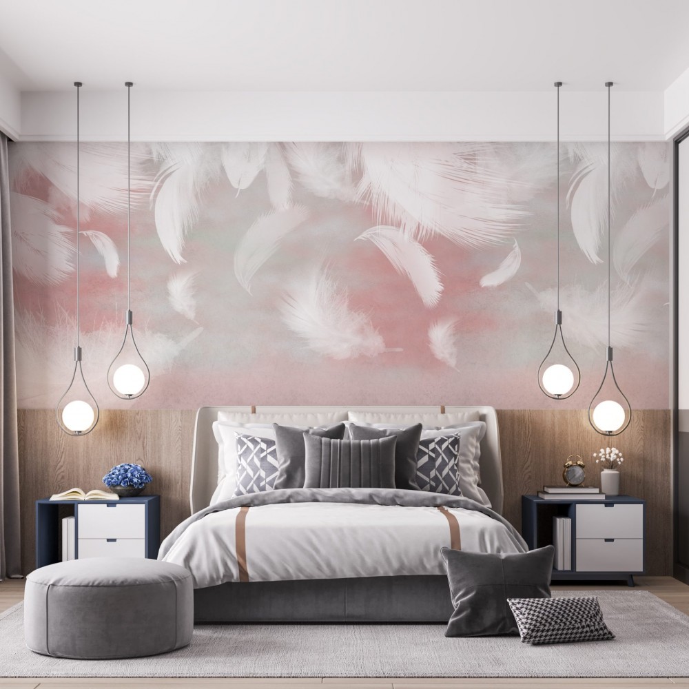 Soft Geçişli Modern Kuş Tüyü Temalı Duvar Kağıdı