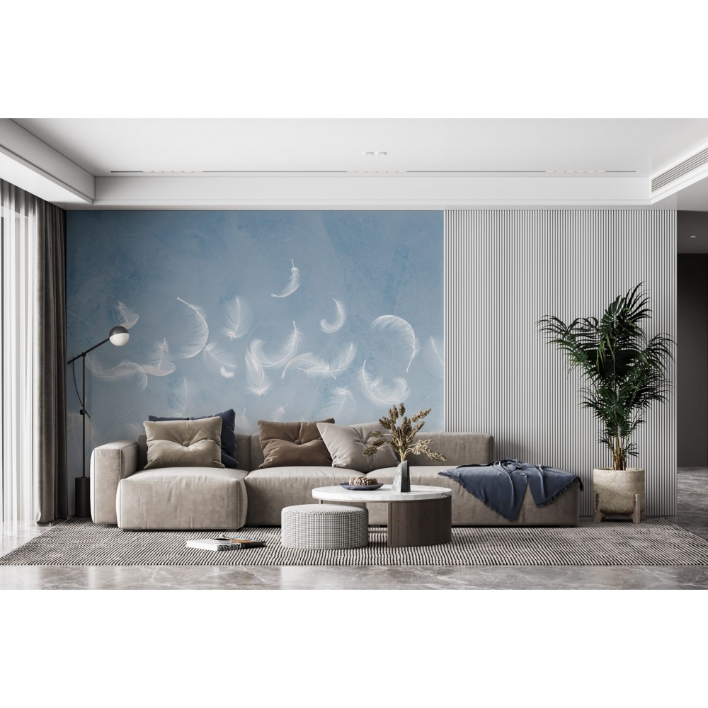Mavi Degrade Gökyüzü ve Uçuşan Beyaz Tüyler Duvar Kağıdı