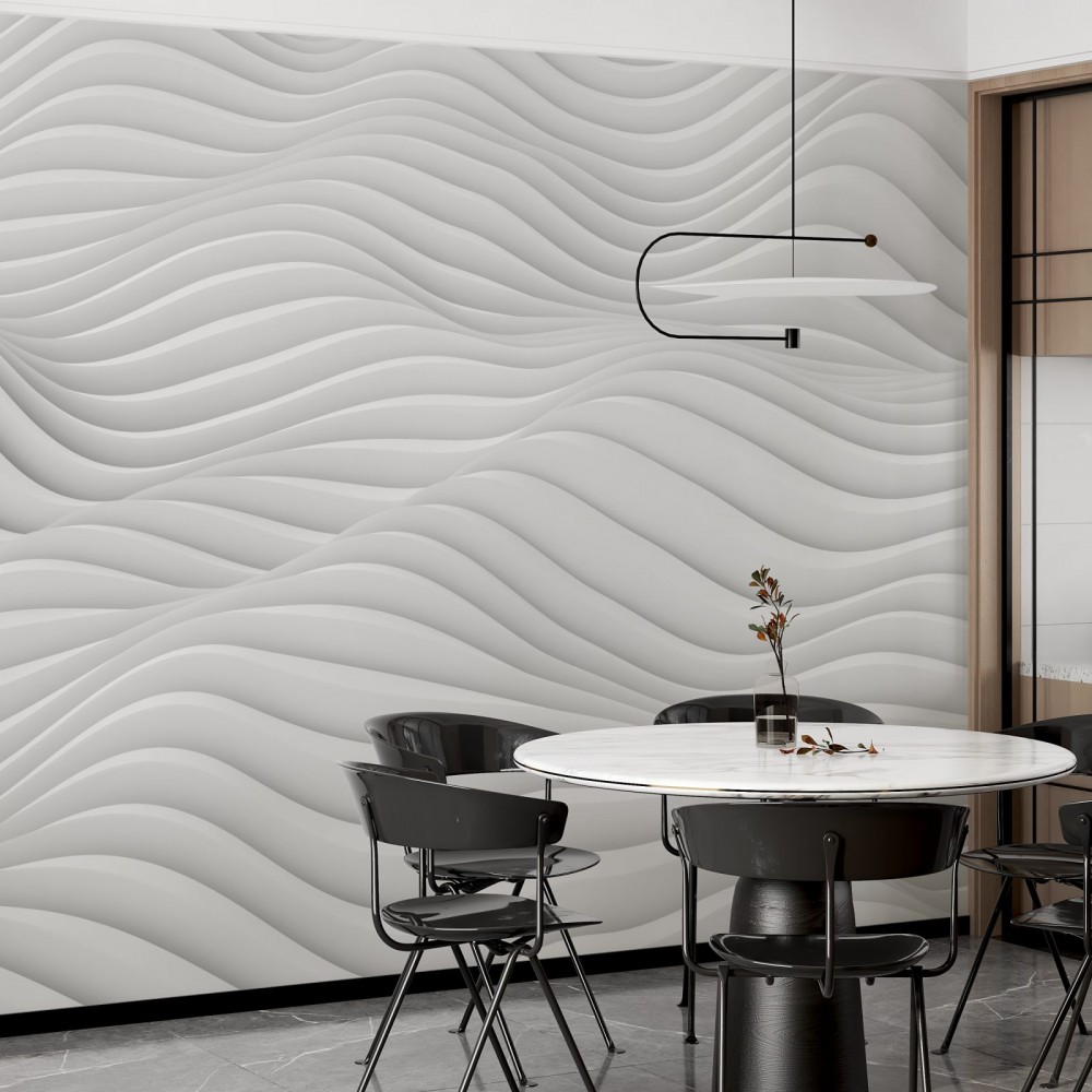3D Efektli Modern Beyaz Dalga Desenli Tasarım Duvar Kağıdı 3D Efektli Modern Beyaz Dalga Desenli Tasarım Duvar Kağıdı