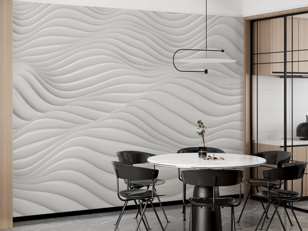 3D Efektli Modern Beyaz Dalga Desenli Tasarım Duvar Kağıdı