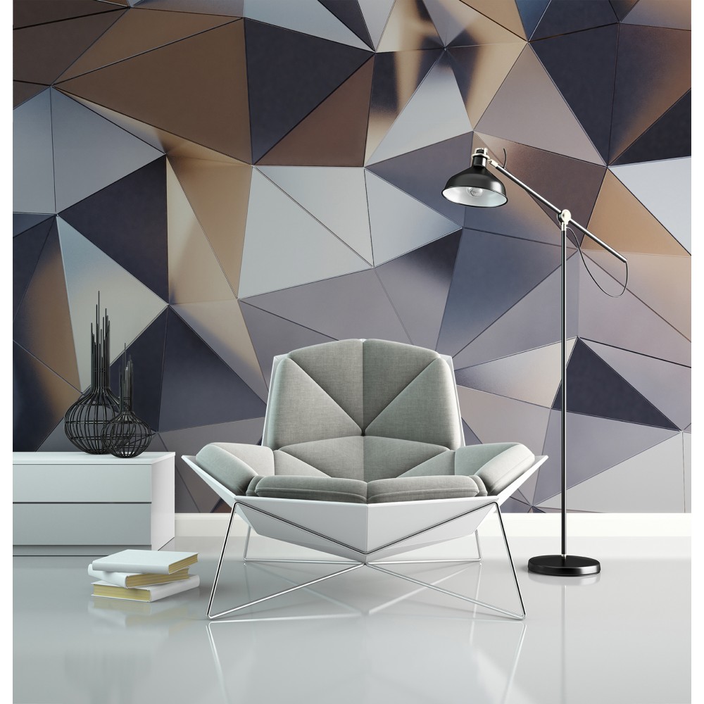 3D Geometrik Prizma ve Metalik Yansımalı Tasarım Duvarkağıdı