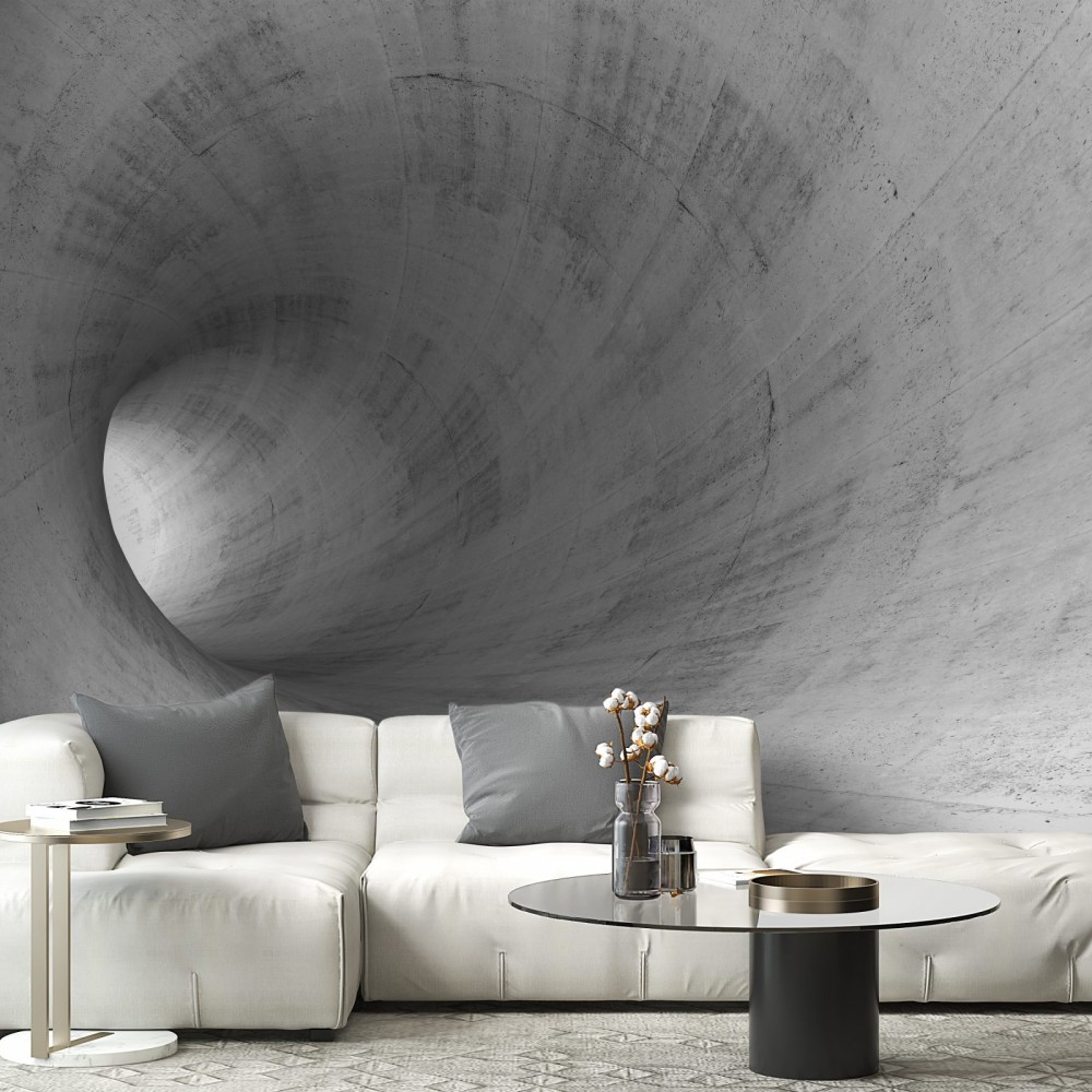 3D Derinlik Etkili Beton Dokulu Spiral Tünel Tasarım Duvar Kağıdı