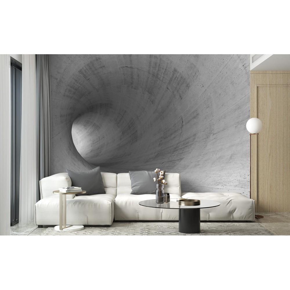 3D Derinlik Etkili Beton Dokulu Spiral Tünel Tasarım Duvar Kağıdı