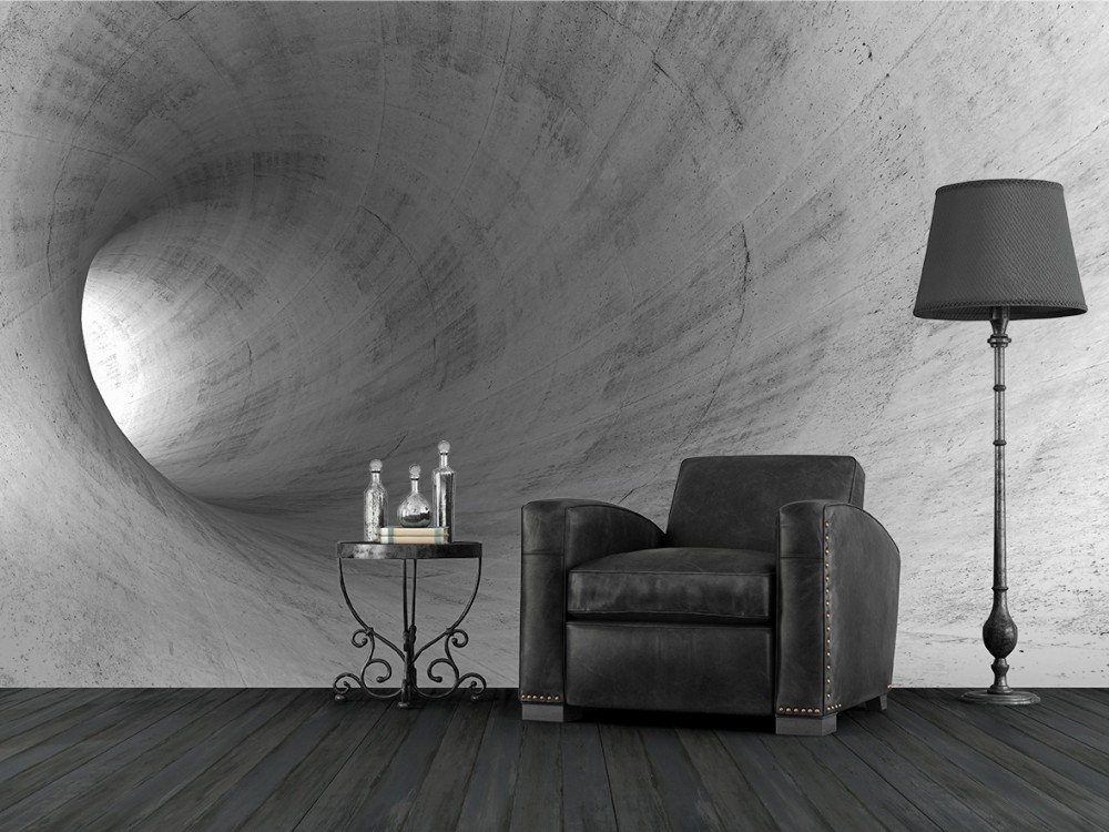 3D Derinlik Etkili Beton Dokulu Spiral Tünel Tasarım Duvar Kağıdı