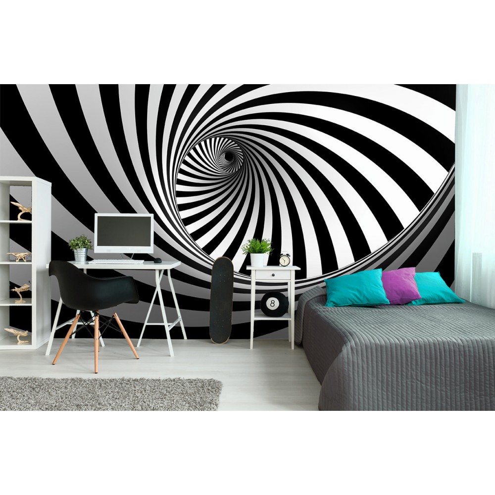 Modern İllüzyonist Siyah Beyaz Vortex Tasarım Duvar Kağıdı