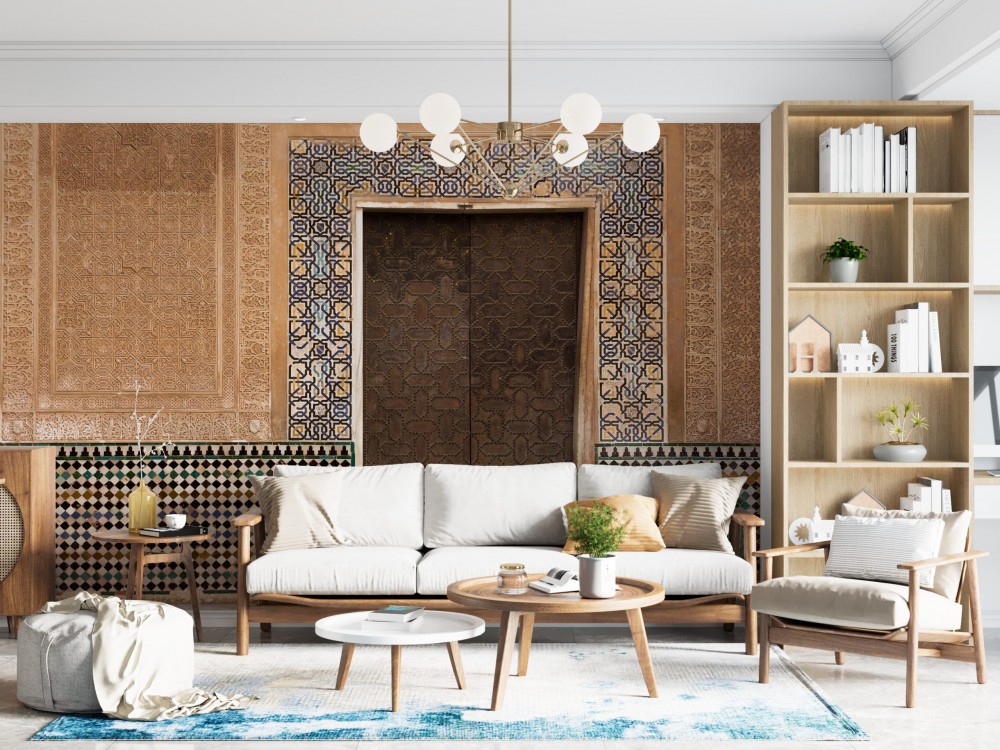 Etnik Endülüs Saray Kapısı ve Mağribi Geometrik Desenli Duvar Kağıdı