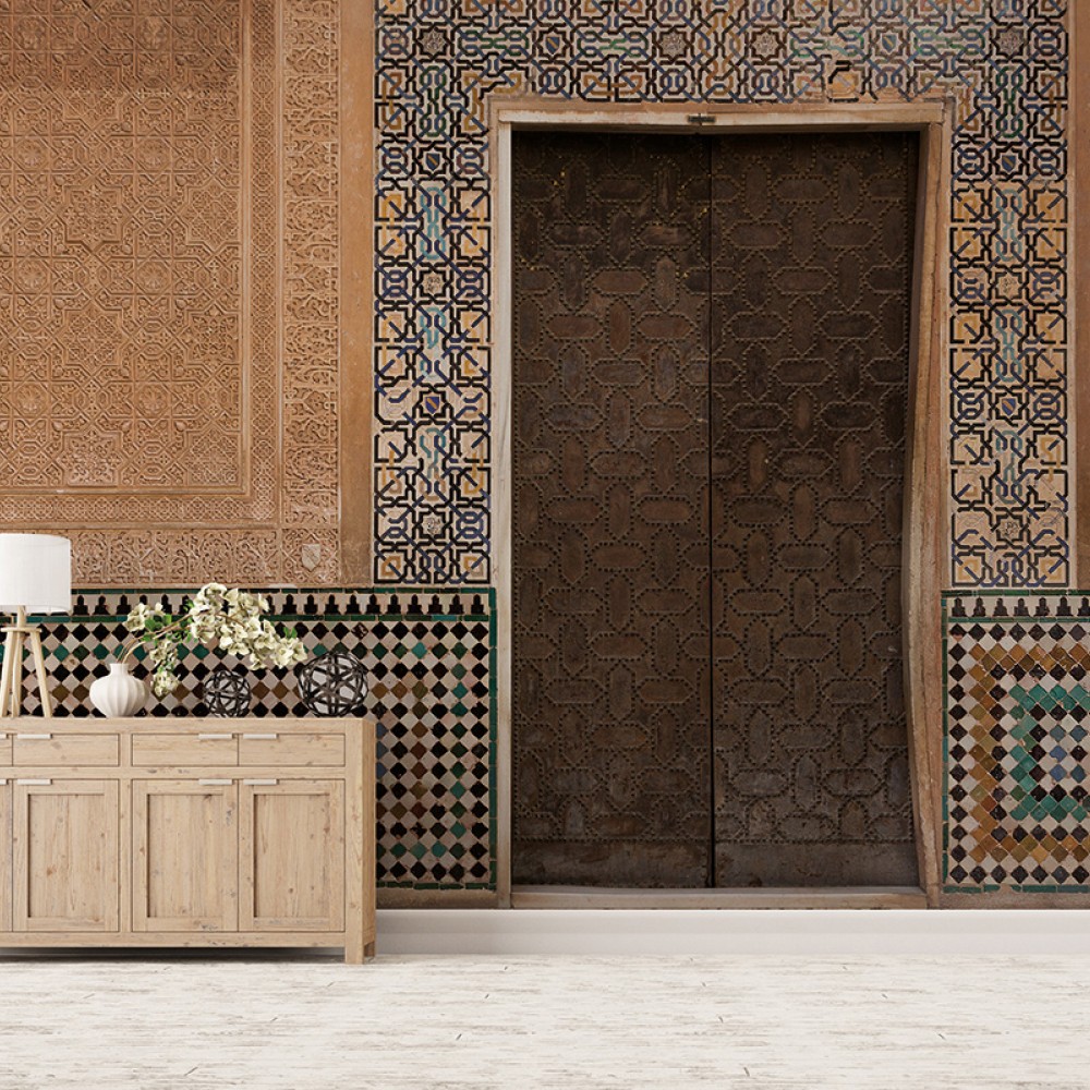 Etnik Endülüs Saray Kapısı ve Mağribi Geometrik Desenli Duvar Kağıdı