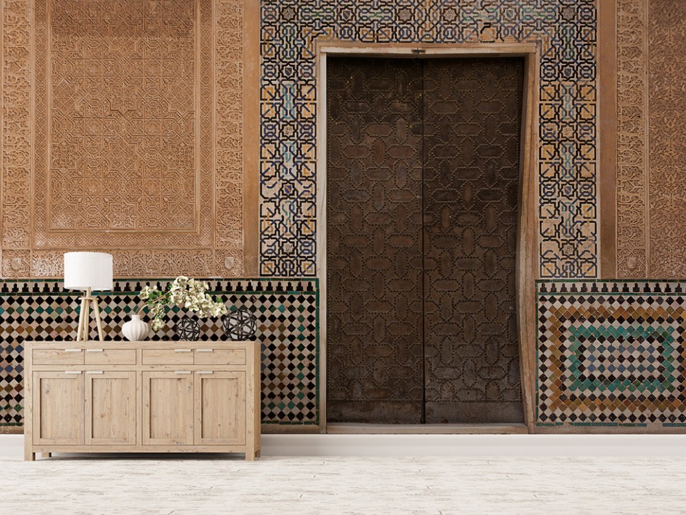Etnik Endülüs Saray Kapısı ve Mağribi Geometrik Desenli Duvar Kağıdı