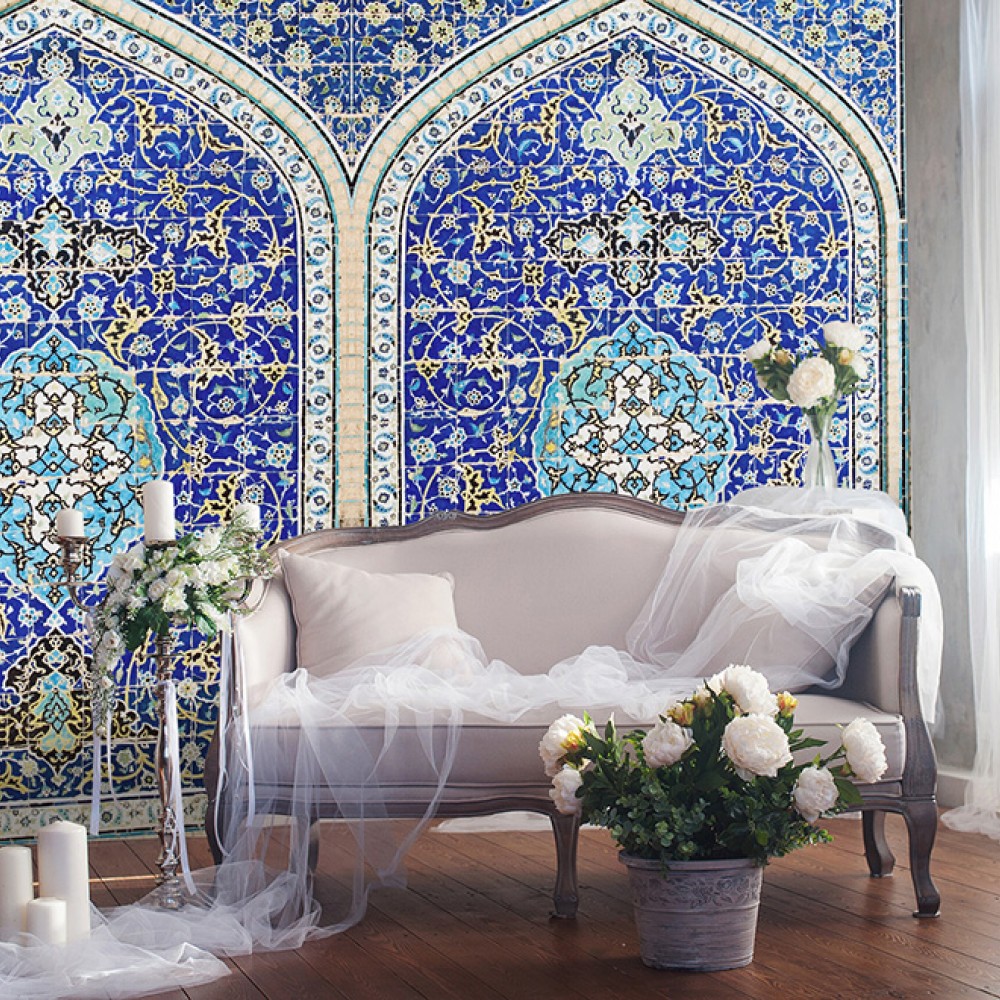 Klasik Türk-İslam Sanatı ve Turkuaz Çini Motifli Sanatsal Duvar Kağıdı