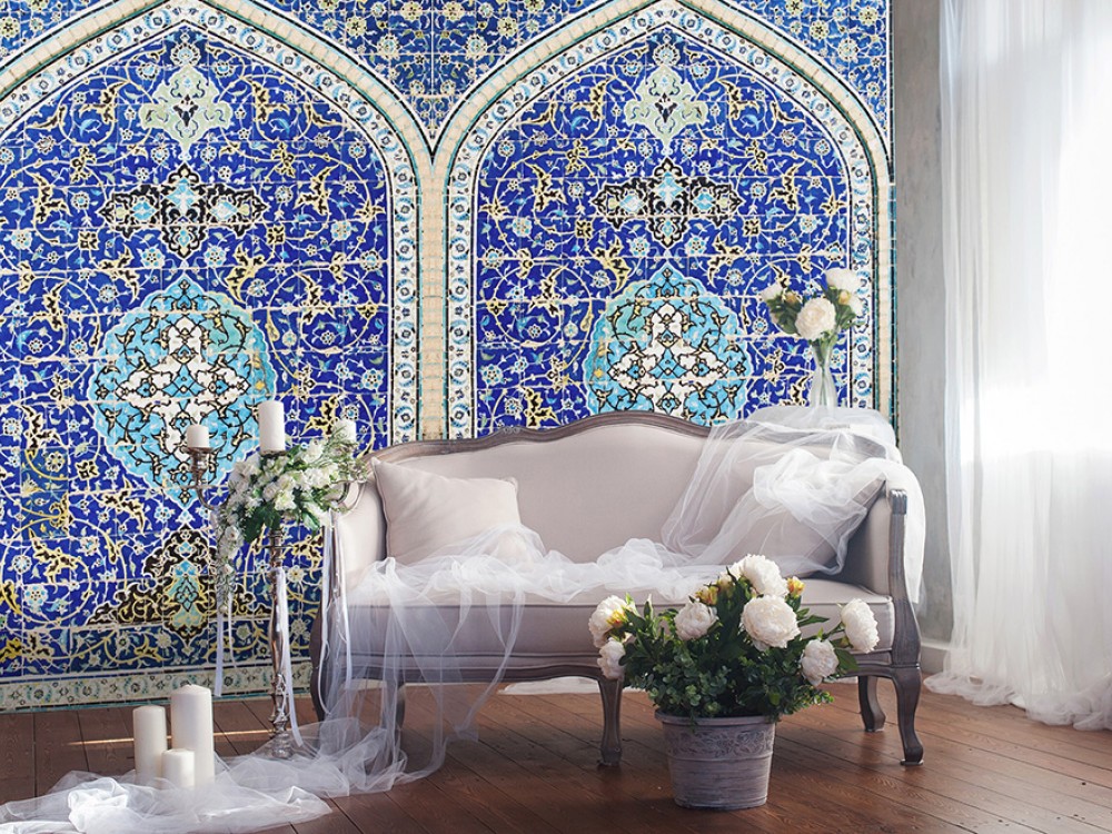 Klasik Türk-İslam Sanatı ve Turkuaz Çini Motifli Sanatsal Duvar Kağıdı