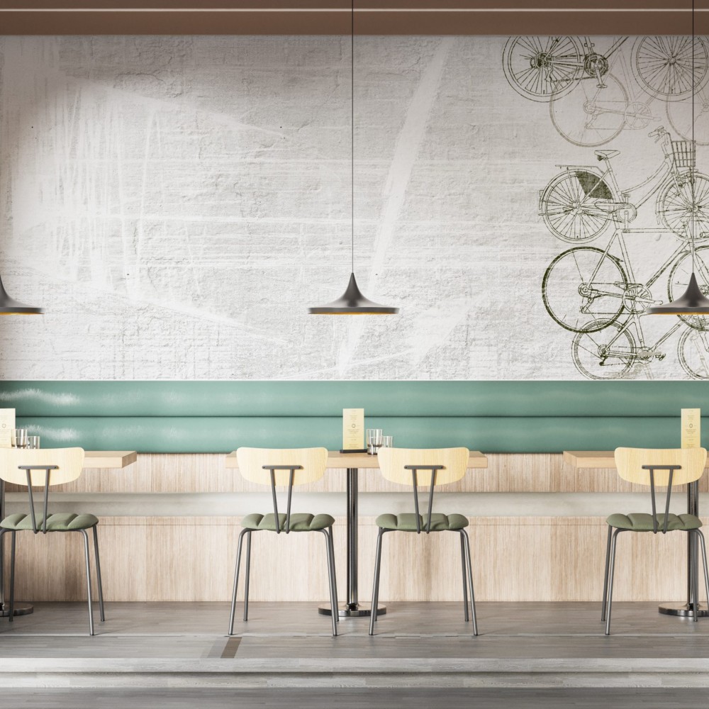 Beyaz Eskitme Beton Zemin Üzerine Bisiklet Eskizli Duvar Kağıdı