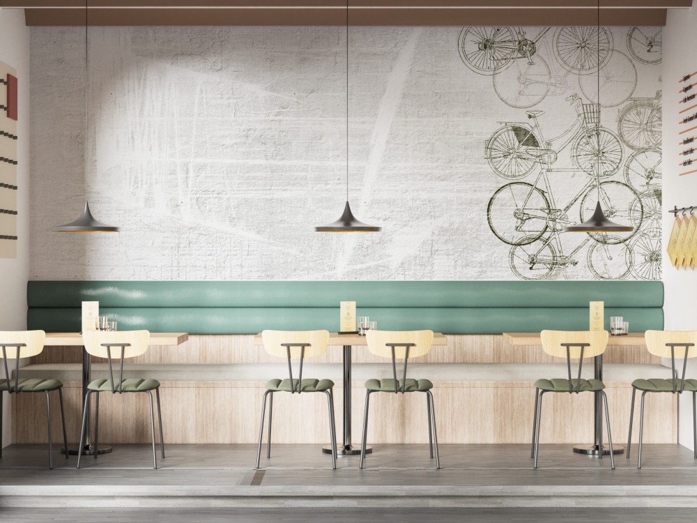 Beyaz Eskitme Beton Zemin Üzerine Bisiklet Eskizli Duvar Kağıdı