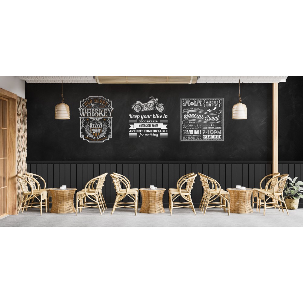 Retro Chalkboard Stil Yazılı ve Grafik İllüstrasyonlu Endüstriyel Duvar Kağıdı