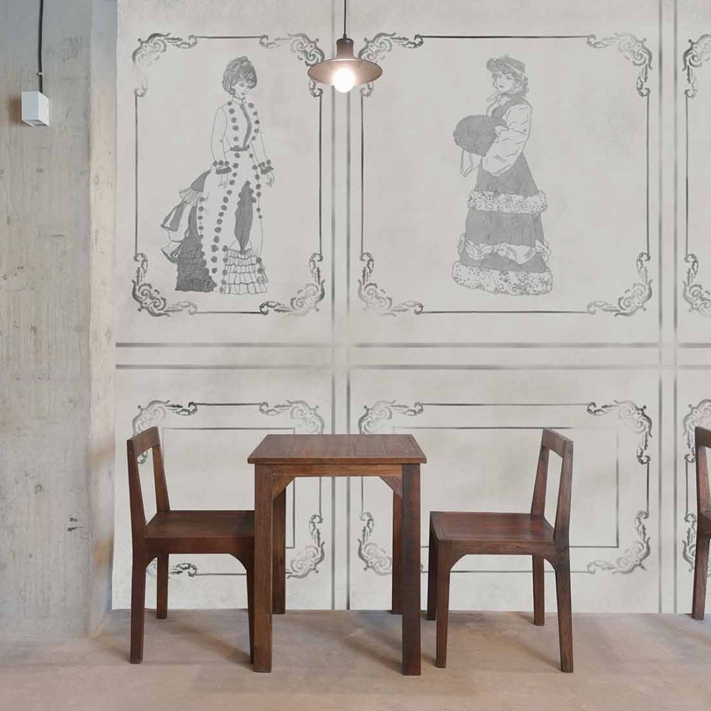 Klasik Viktorya Dönemi Moda İllüstrasyonlu ve Retro Çerçeve Desenli Duvar Kağıdı