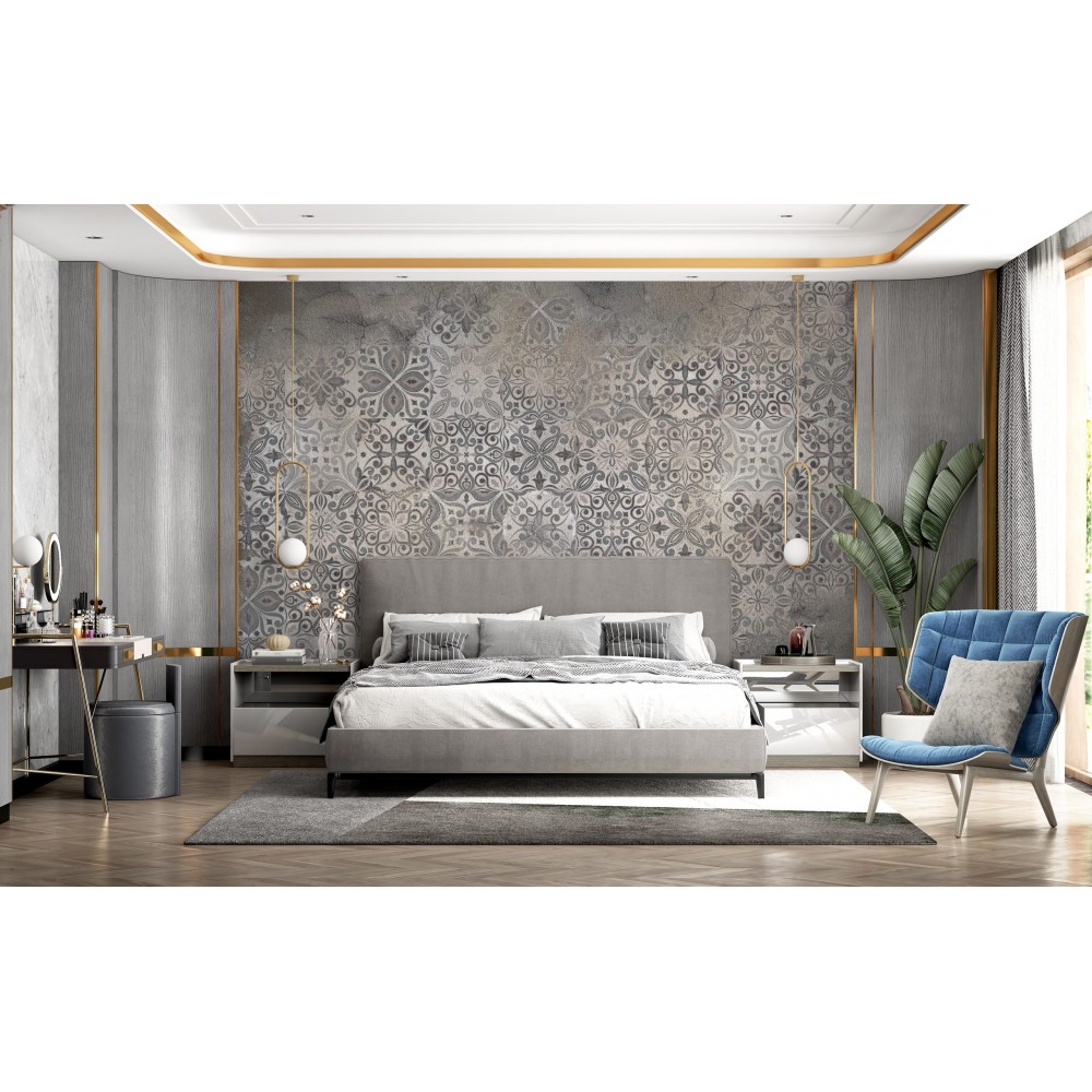 Vizon Beton Eskitme Dokulu ve Klasik Çini Motifli Duvar Kağıdı