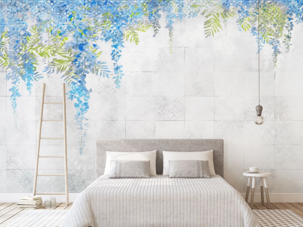 Akdeniz Stil Sanatsal İllüstrasyonlu Ferah Çiçek Desenli Panoramik Duvar Kağıdı