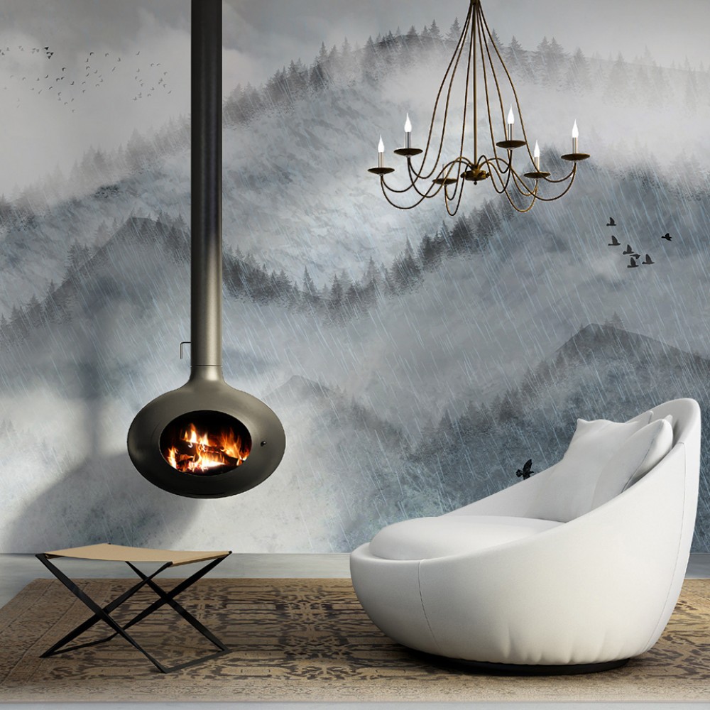 Puslu Dağ Manzaralı ve Çam Ormanı Silüetli Duvar Kağıdı