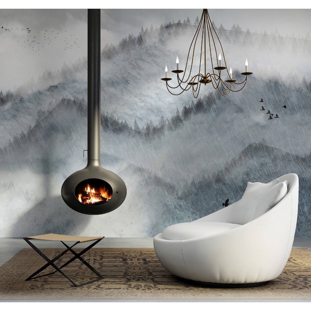 Puslu Dağ Manzaralı ve Çam Ormanı Silüetli Duvar Kağıdı