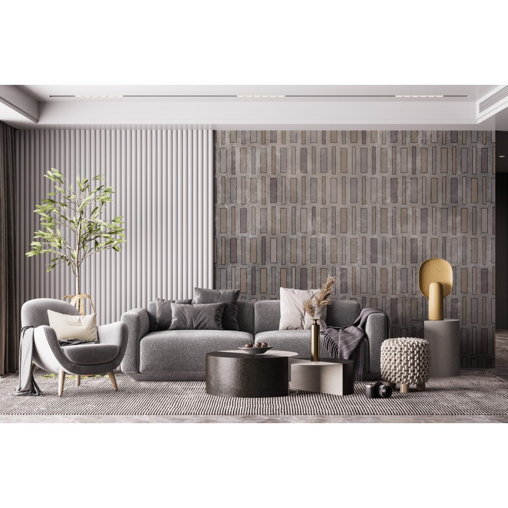 Modern Dikey Dikdörtgen Panel ve Brüt Beton Dokulu Ofis Duvar Kağıdı