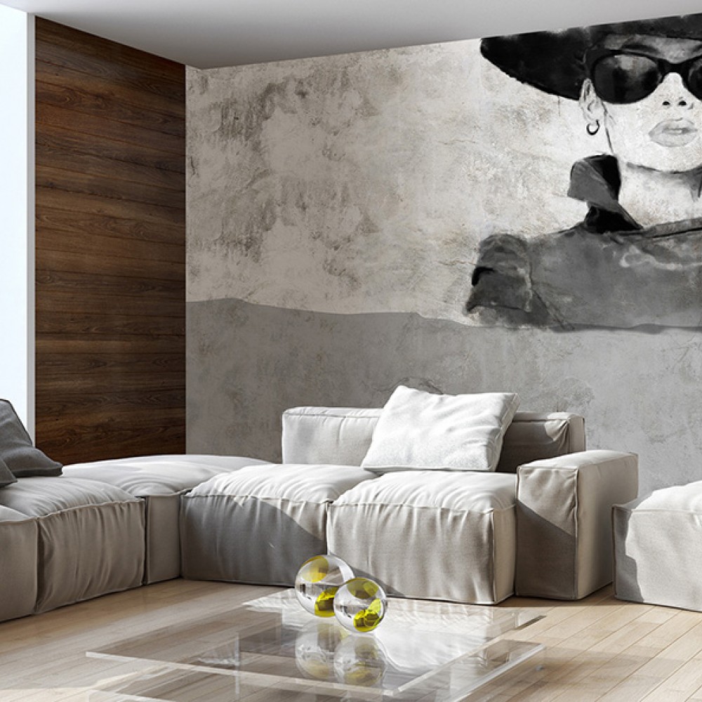 Şapkalı Kadın Figürlü Eskiz Tarzı Loft Duvar Kağıdı