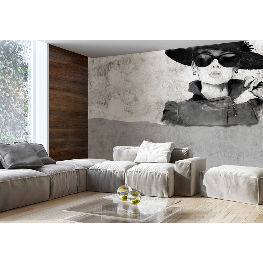 Şapkalı Kadın Figürlü Eskiz Tarzı Loft Duvar Kağıdı