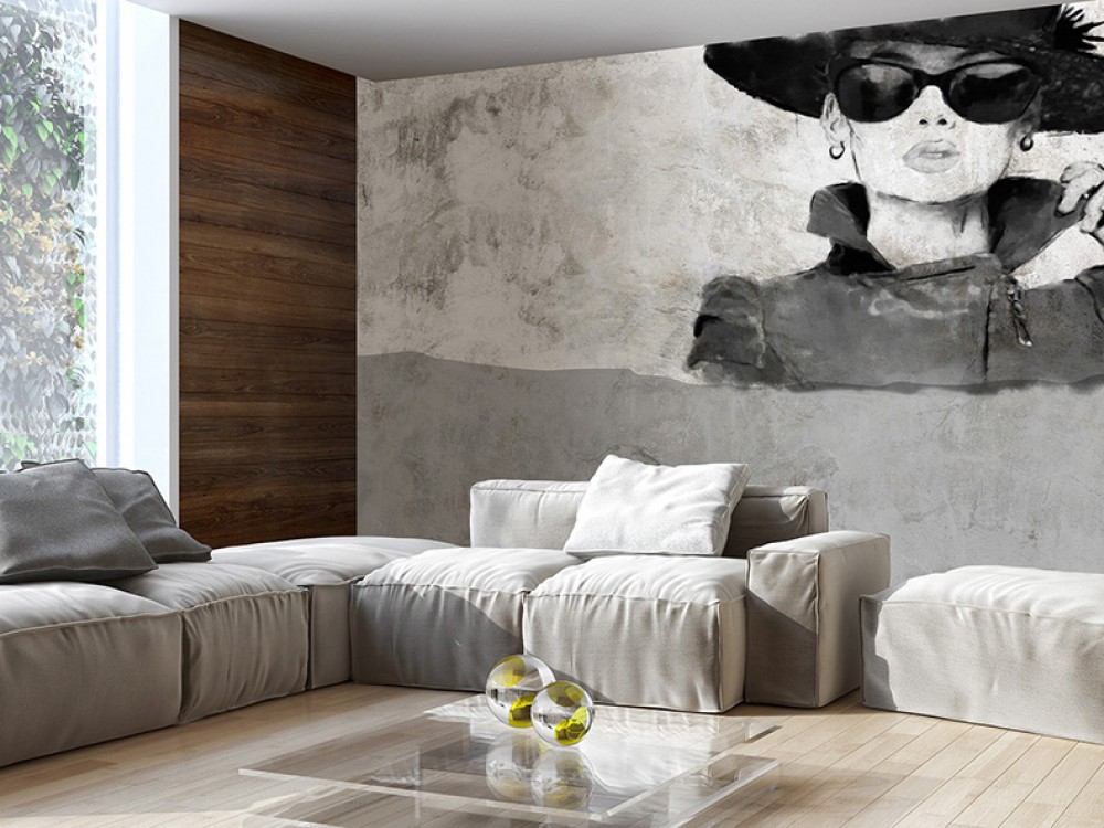 Şapkalı Kadın Figürlü Eskiz Tarzı Loft Duvar Kağıdı