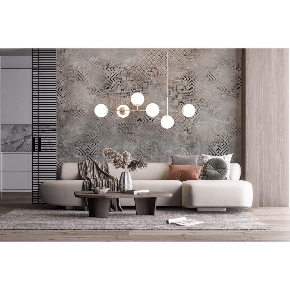 Eskitme Beton Dokulu ve Geometrik Etnik Motifli Duvar Kağıdı