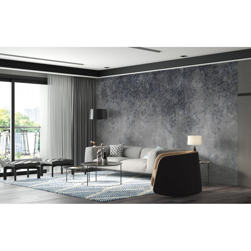 Füme Beton Dokulu ve Sanatsal Salkım Söğüt Desenli Duvar Kağıdı