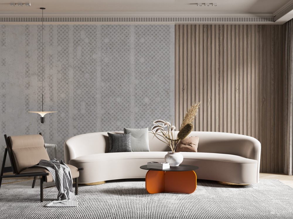 Brüt Beton Dokulu ve Modern Geometrik Motifli Duvar Kağıdı