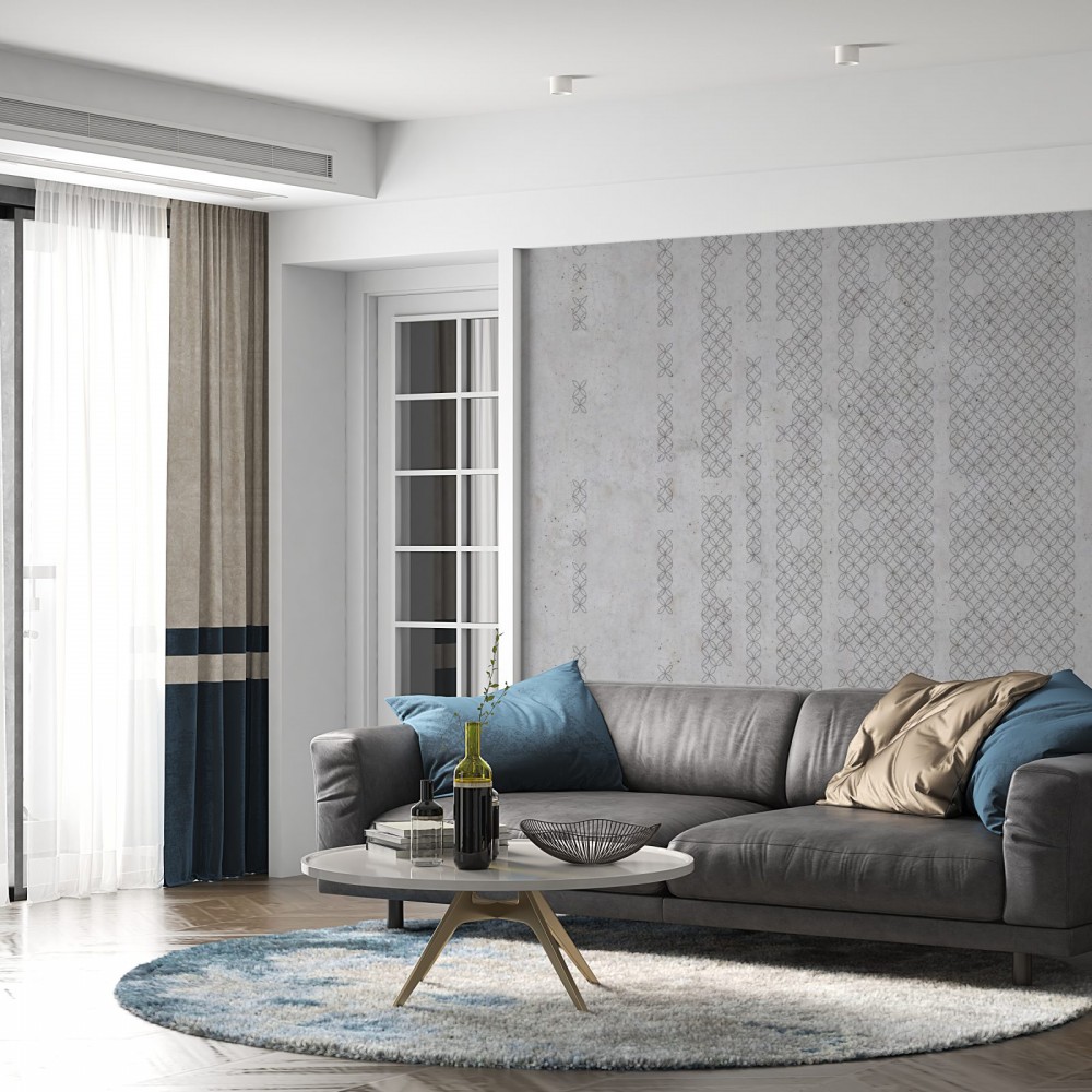 Brüt Beton Dokulu ve Modern Geometrik Motifli Duvar Kağıdı