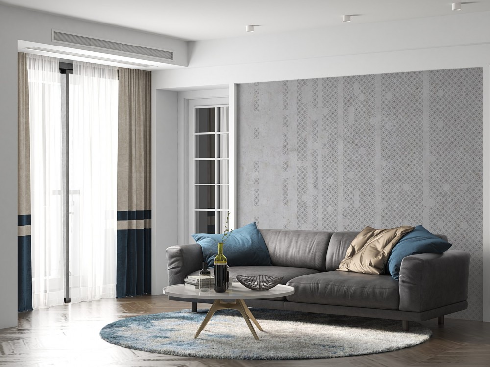 Brüt Beton Dokulu ve Modern Geometrik Motifli Duvar Kağıdı