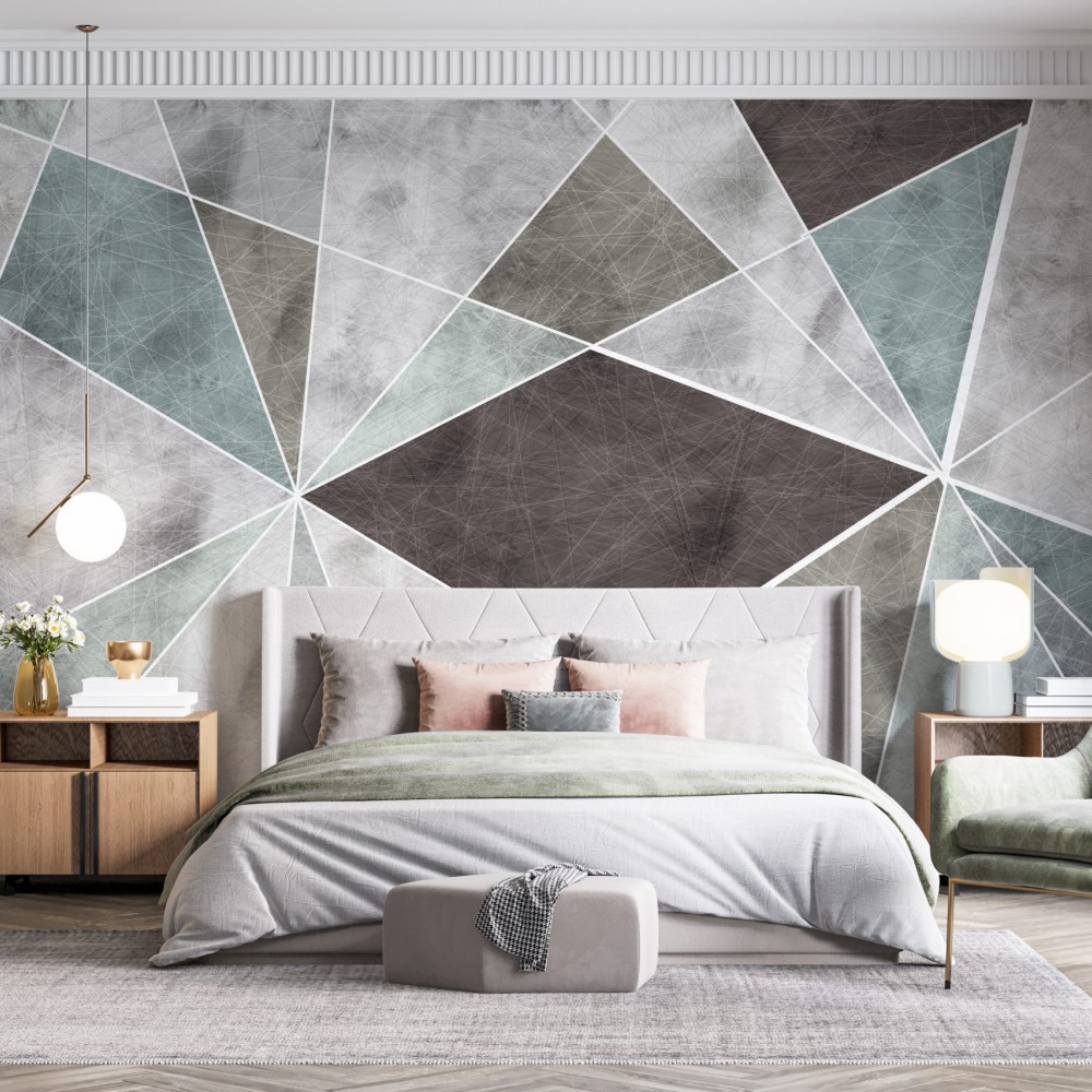 Antrasit, Mint ve Gri Tonlu Parçalı Geometrik Duvar Kağıdı Antrasit, Mint ve Gri Tonlu Parçalı Geometrik Duvar Kağıdı