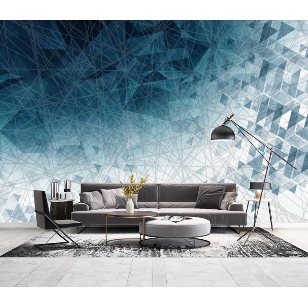 Mavi ve Turkuaz Tonlu Kristalize Geometrik Soyut Duvar Kağıdı