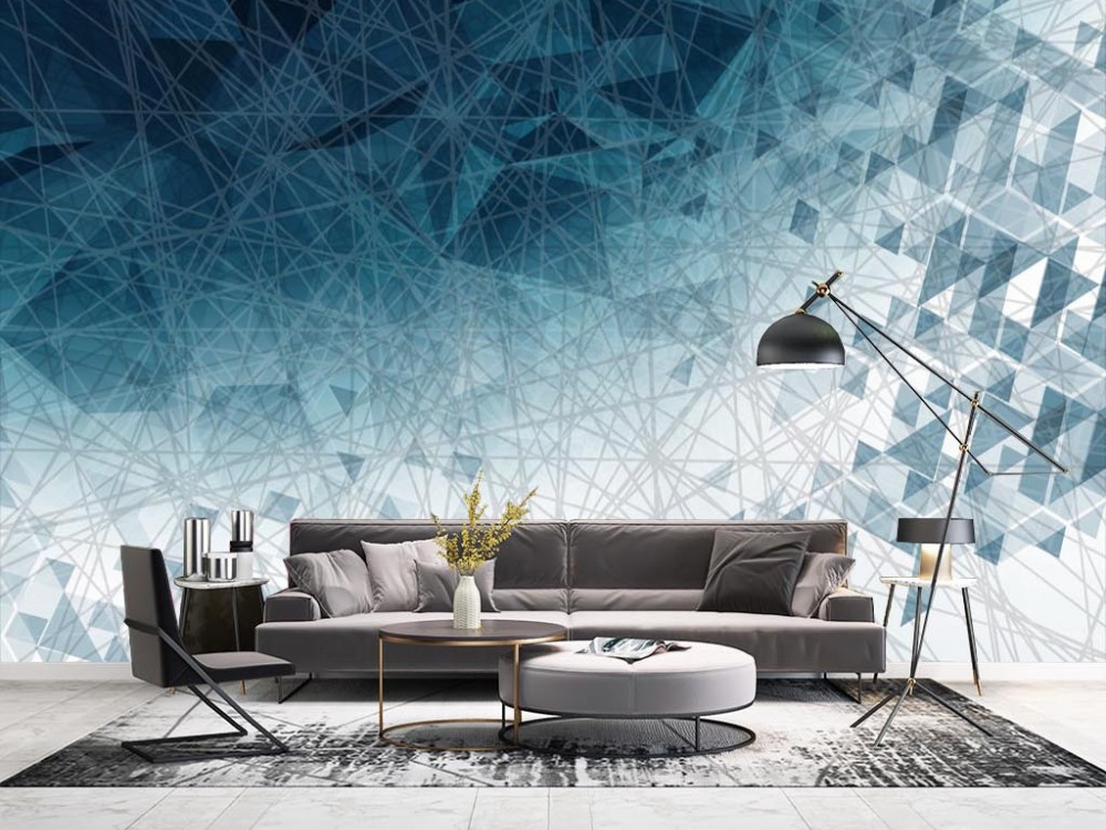 Mavi ve Turkuaz Tonlu Kristalize Geometrik Soyut Duvar Kağıdı