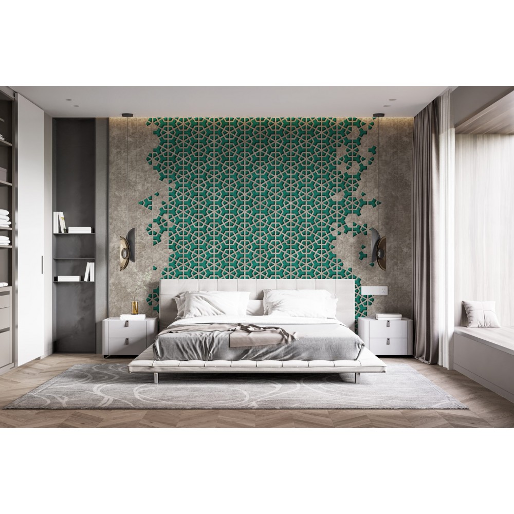 Selçuklu Yıldızı Motifli 3D Derinlik Etkili Beton Dokulu Duvar Kağıdı