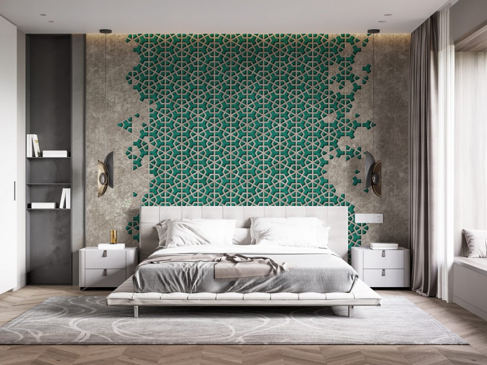 Selçuklu Yıldızı Motifli 3D Derinlik Etkili Beton Dokulu Duvar Kağıdı