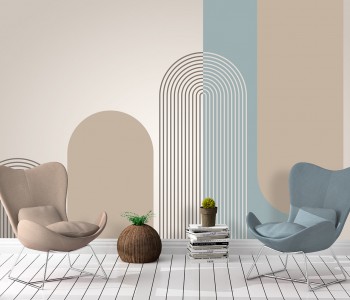 Bauhaus Tarzı Vizon ve Pastel Mavi Kemerli Modern Duvar Kağıdı