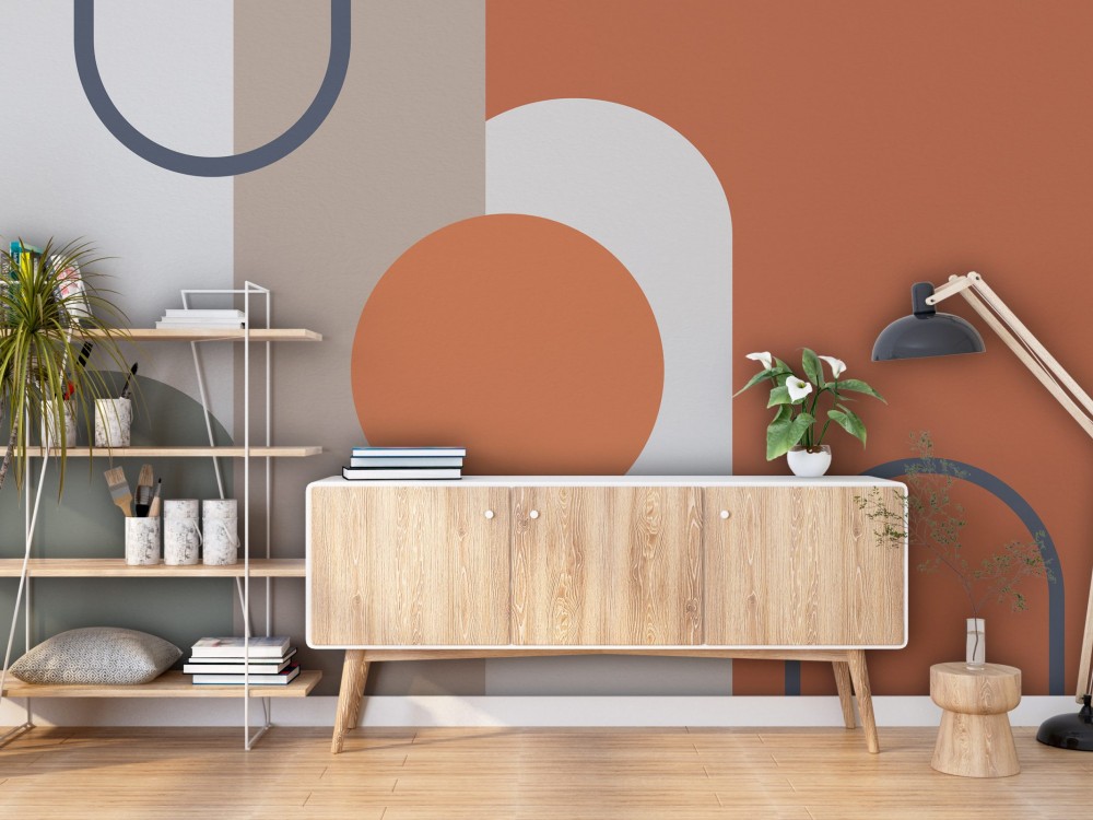 Bauhaus Tarzı Kemerli Formlu ve Dairesel Odaklı Sanatsal Duvar Kağıdı