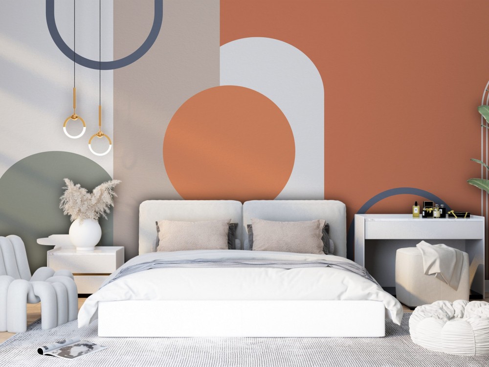 Bauhaus Tarzı Kemerli Formlu ve Dairesel Odaklı Sanatsal Duvar Kağıdı