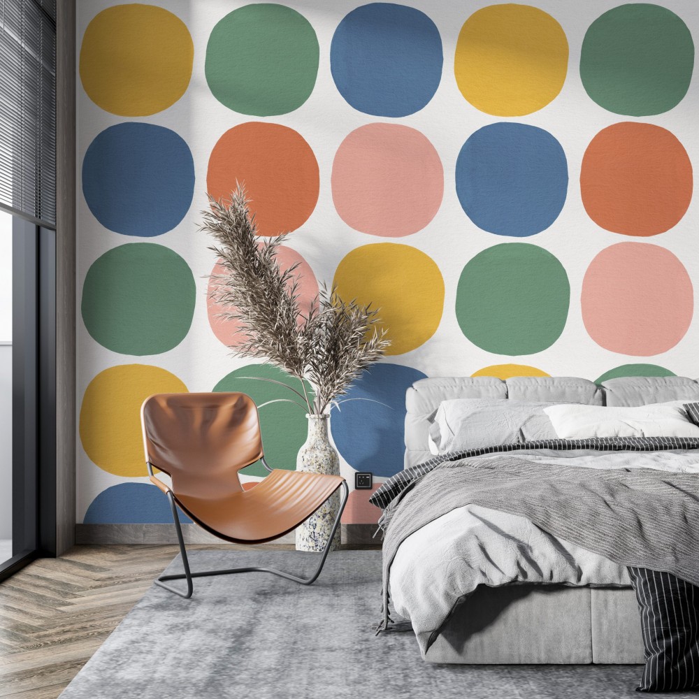 Modern Retro Renkli Puantiye Desenli Duvar Kağıdı