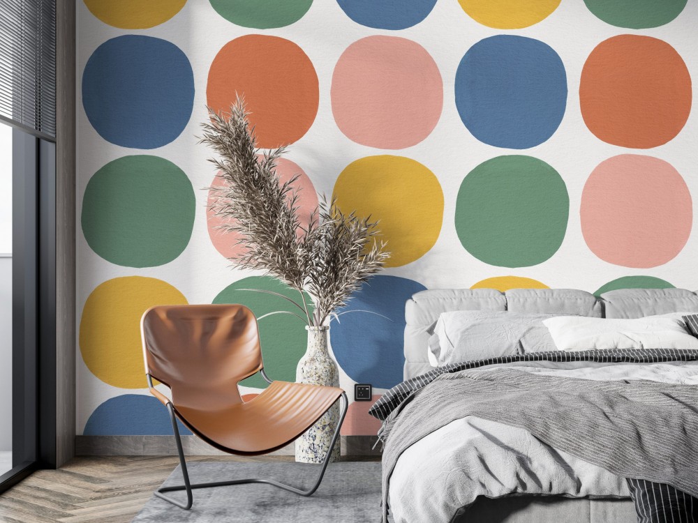 Modern Retro Renkli Puantiye Desenli Duvar Kağıdı