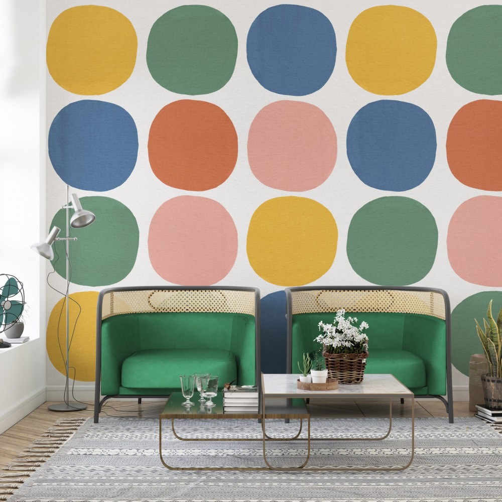 Modern Retro Renkli Puantiye Desenli Duvar Kağıdı