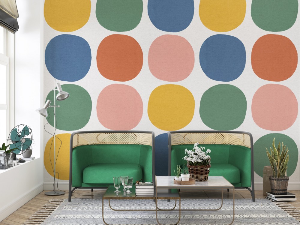 Modern Retro Renkli Puantiye Desenli Duvar Kağıdı