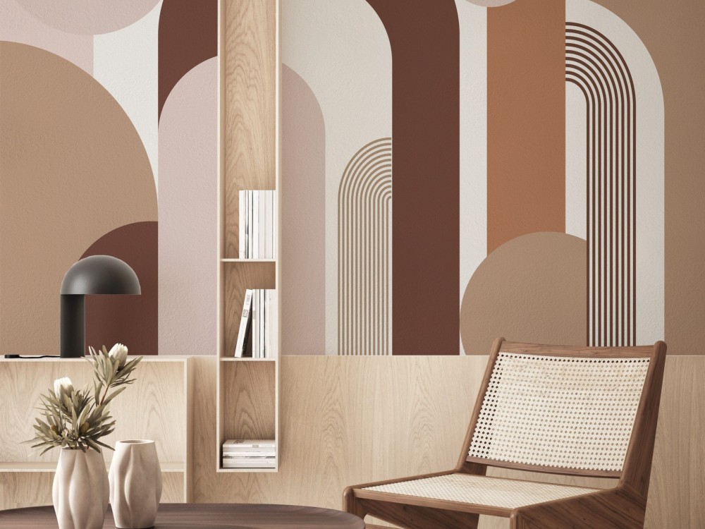 Bauhaus Tarzı Kahve ve Vizon Kemerli Modern Duvar Kağıdı