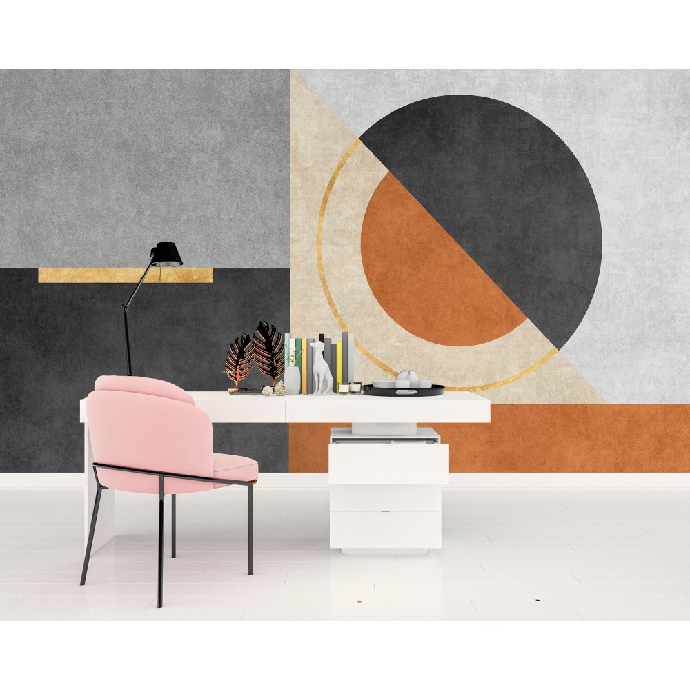 Bauhaus Tarzı Antrasit ve Terrakotta Odaklı Modern Duvar Kağıdı