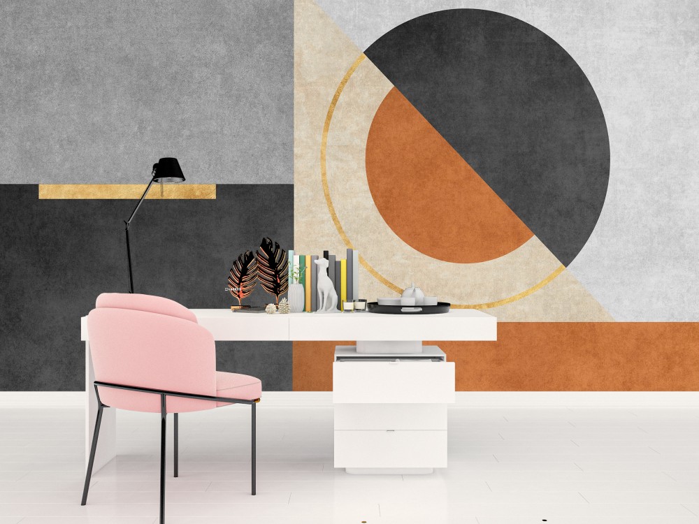 Bauhaus Tarzı Antrasit ve Terrakotta Odaklı Modern Duvar Kağıdı