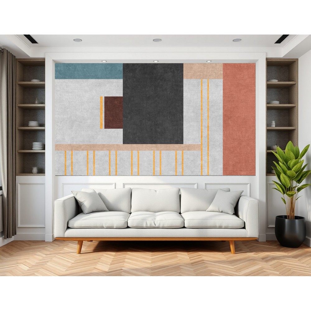 Somon ve Petrol Mavisi Dairesel Geometrik Duvar Kağıdı