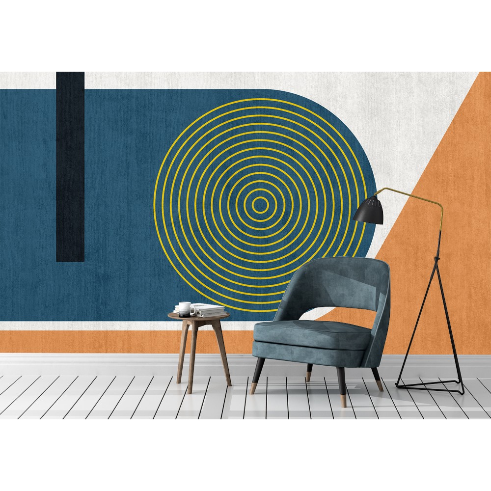 Siyah, Beyaz ve Hardal Tonlu Geometrik Sanat Duvar Kağıdı